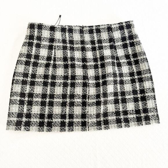 Zara Faux Tweed Plaid Patterned Cotton Blend Mini Skirt Size L (NWOT) - Picture 1 of 6
